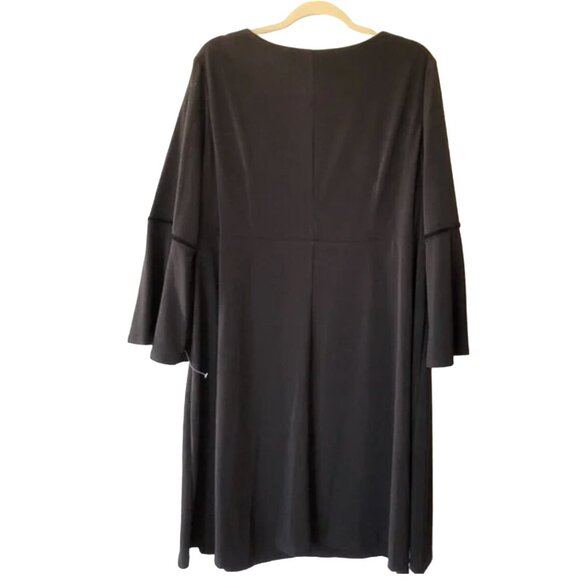 Size 14‎ BLACK CRISS-CROSS BELL SLEEVE SKATER DRESS Day/Evening All-Season Party - Picture 8 of 8